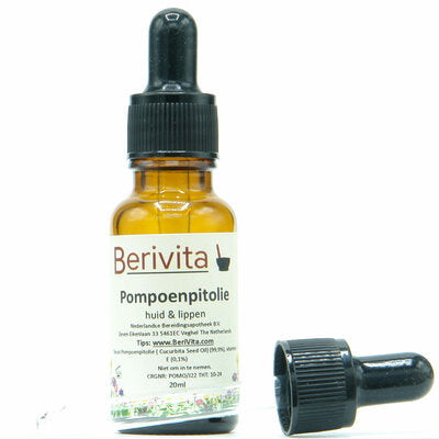Pompoenpitolie PUUR, natuurlijke olie voor uw huid en lippen verzorging - BeriVita.com - Natuurlijk 